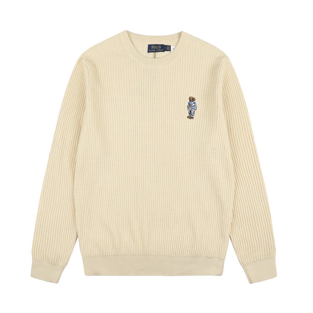 Polo by Ralph Lauren Cream Waffle-Knit Crewneck with Bear Patch
